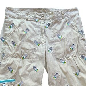 Lilly Pulitzer Women's Embroidered Garden Capri Pants Khaki Garden Gloves Size 6